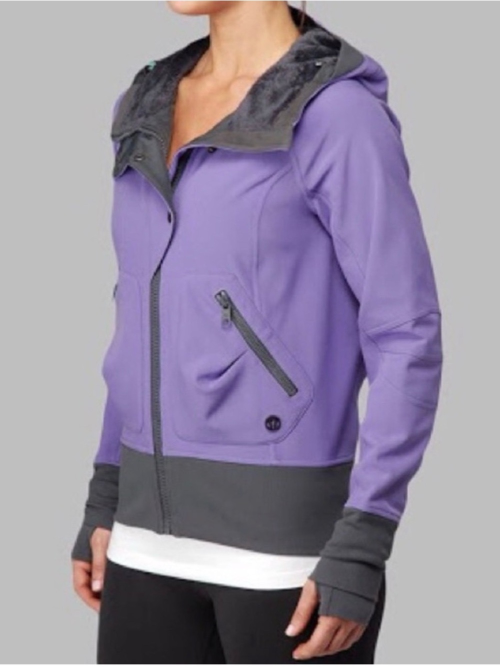 Lululemon Escapade Soft Shell Hooded Bomber Jacket Purple